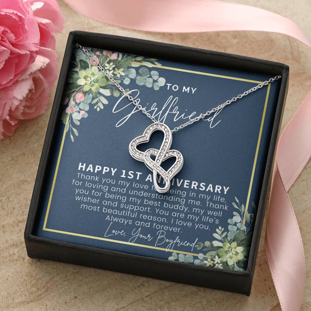 1St Anniversary Gift For Girlfriend Personalized Anniversary Gift One Year Anniversary Gifts 1 Year Anniversary Gift F 2 Double Hearts Necklace