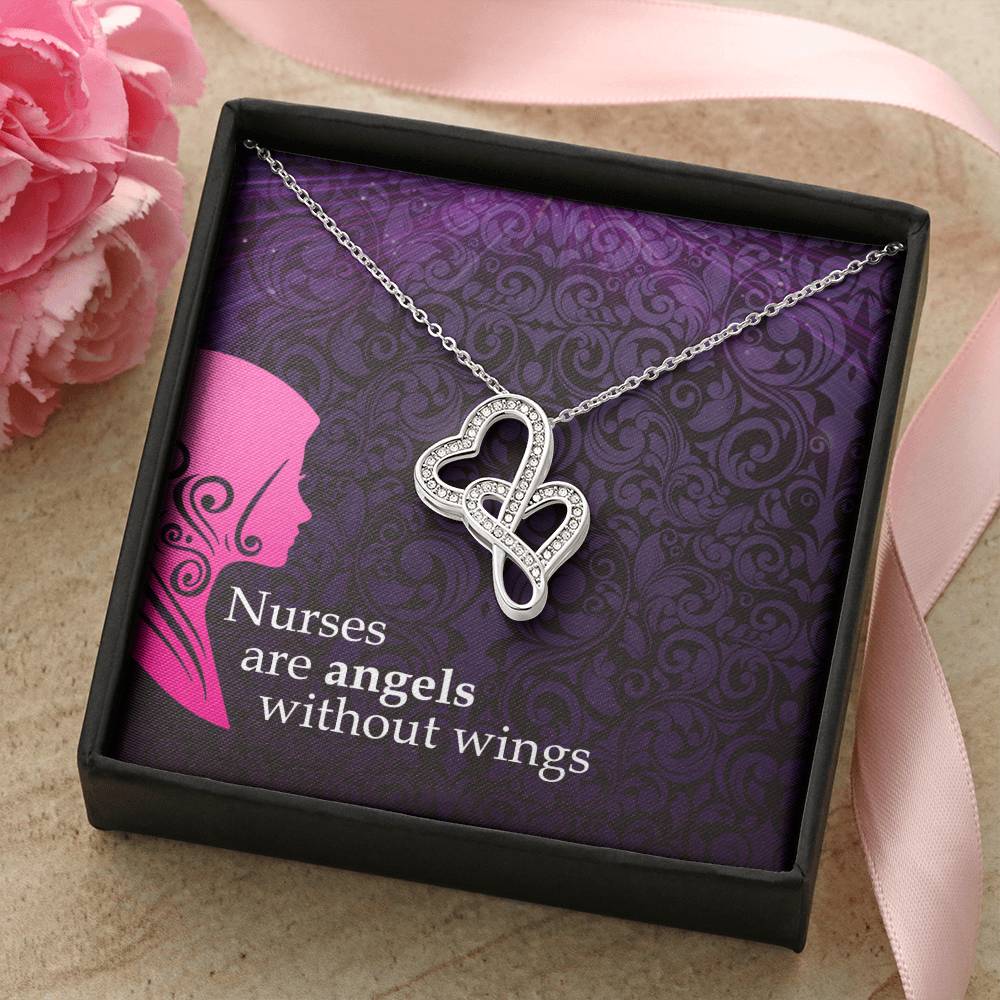 To My Nurse Daughter - Mothers Day Gift For Nurse - Birthday Gift For Nurse Daughter - Gift Necklace For Nurse Daughte Double Hearts Necklace