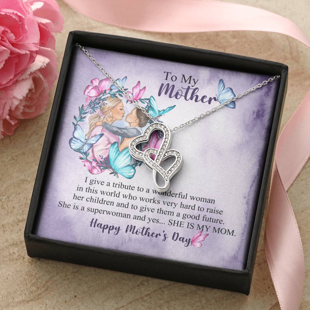 To My Mom - Happy Mother's Day 1 Double Hearts Necklace