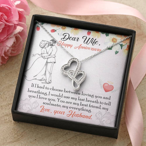 To My Wife Necklace - Anniversary Gift For Wife - Romantic Message Card For Wife Double Hearts Necklace
