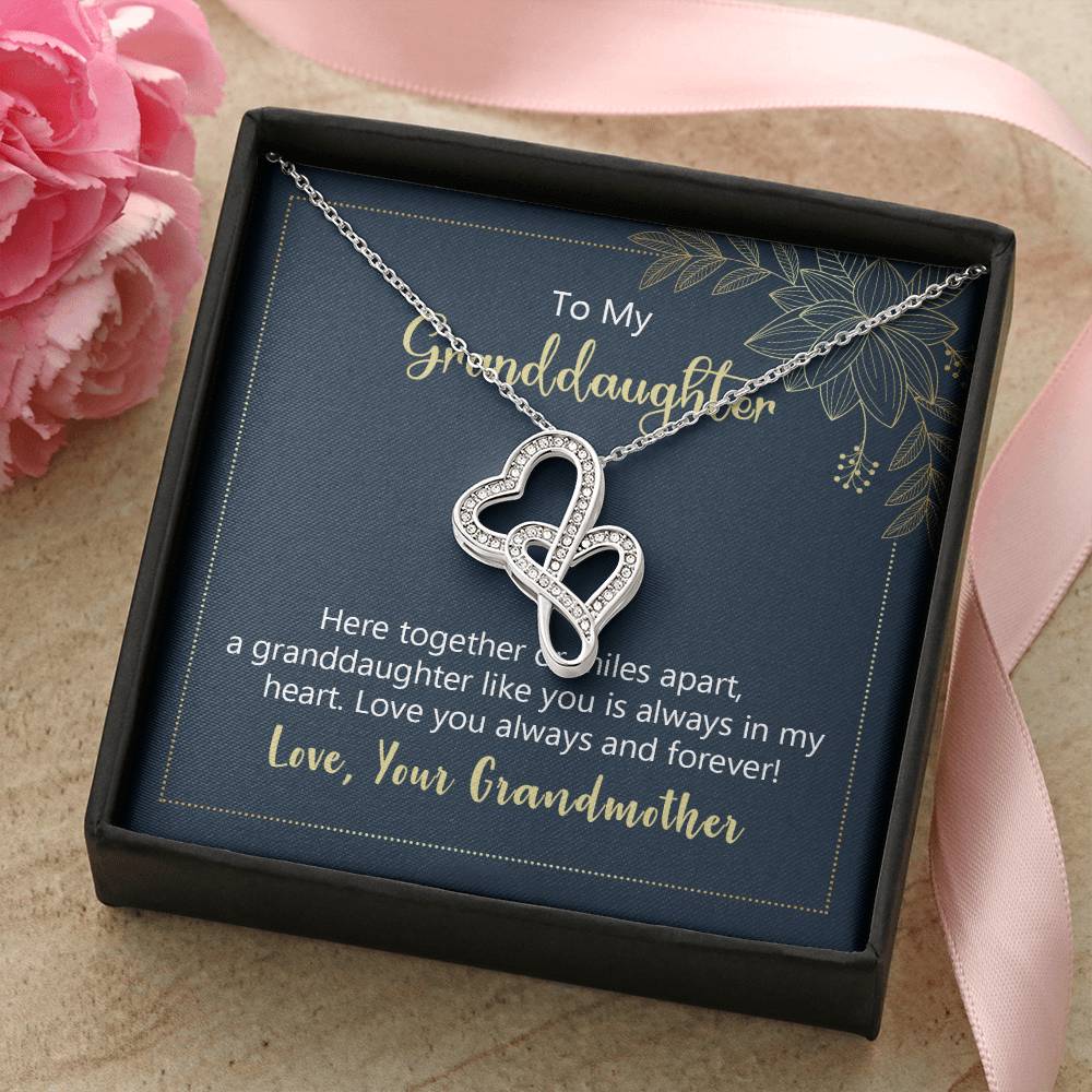 To My Granddaughter - Love You Always And Forever - Double Hearts Necklace