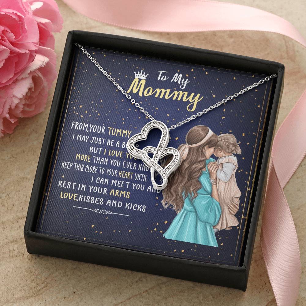 To My Mommy From Your Tummy Double Hearts Necklace
