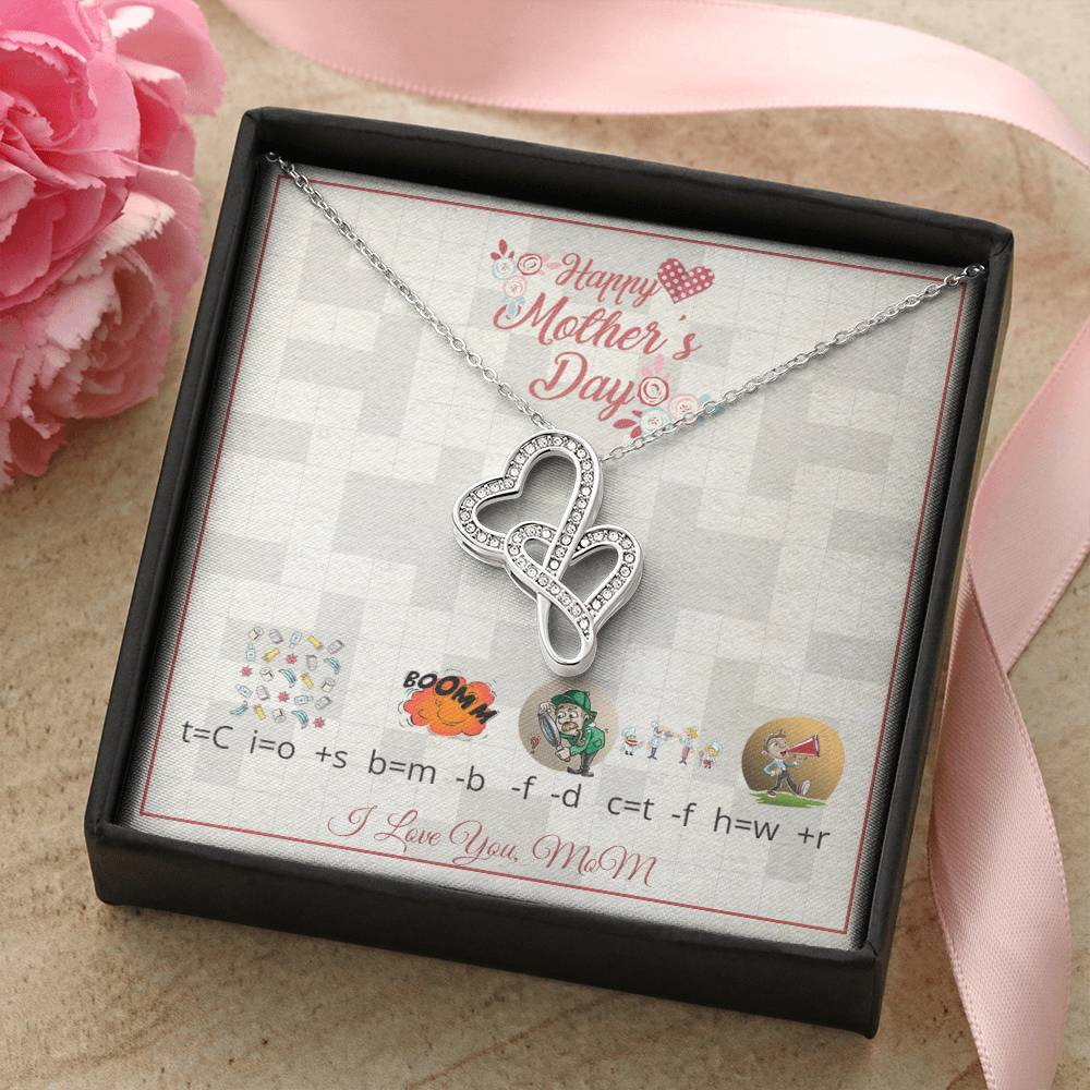 For Mom With Riddle Message Card 1 Double Hearts Necklace