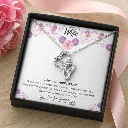 3Rd Wedding Anniversary Gift For Wife Double Hearts Necklace