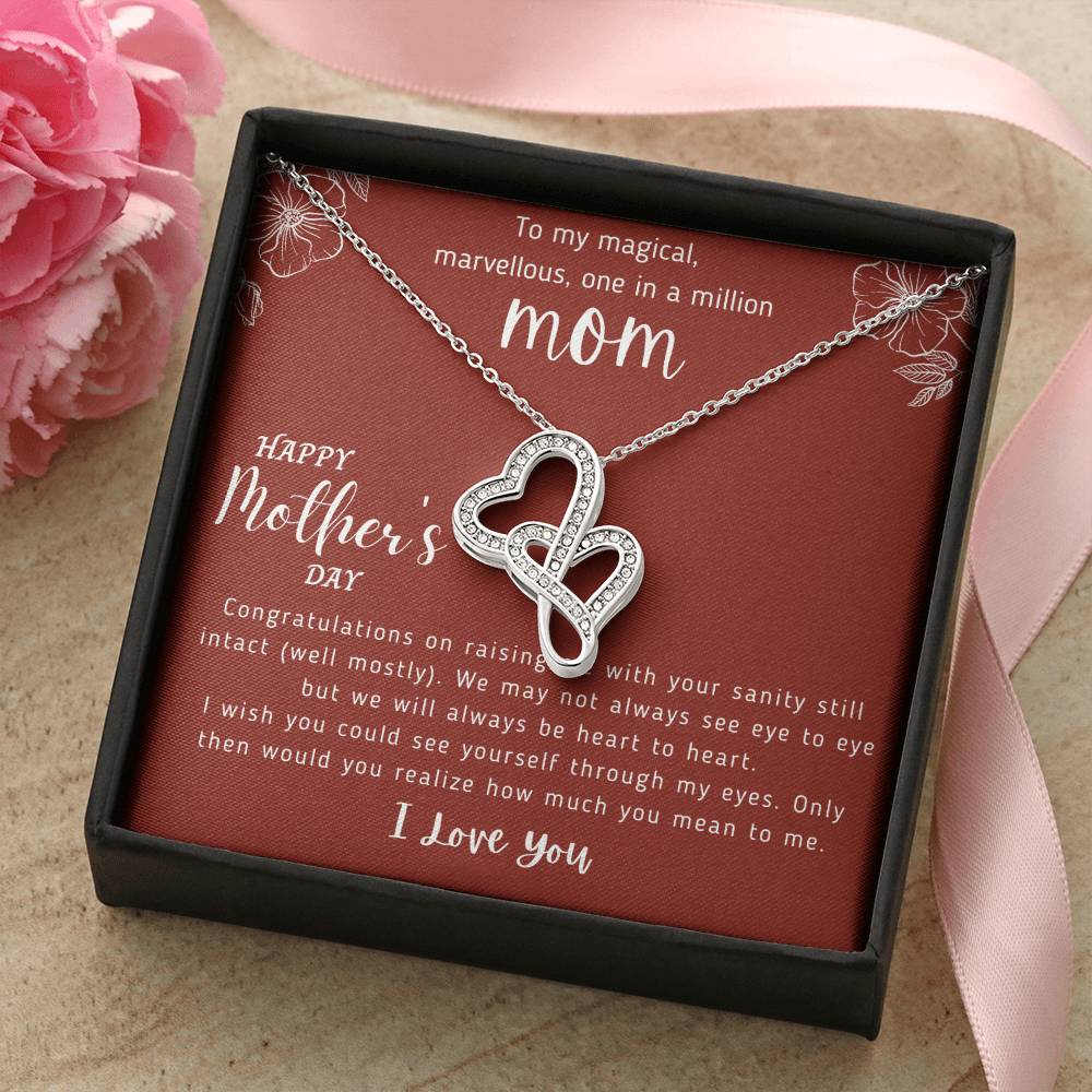 To My Magical Marvellous One In A Million Mom - Perfect Gift For Mother - Love Knot Necklace - Happy Mothers Day Gifts Double Hearts Necklace
