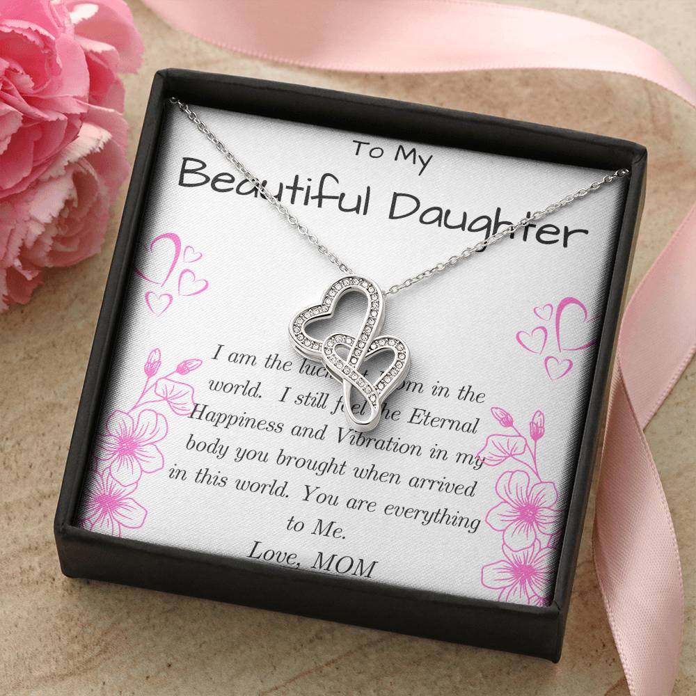 To Daughter From Mom Double Heart Necklace Gift Mom And Daughter No Matter Where You Go Gift From Mom Daughter Wedding 2 Double Hearts Necklace