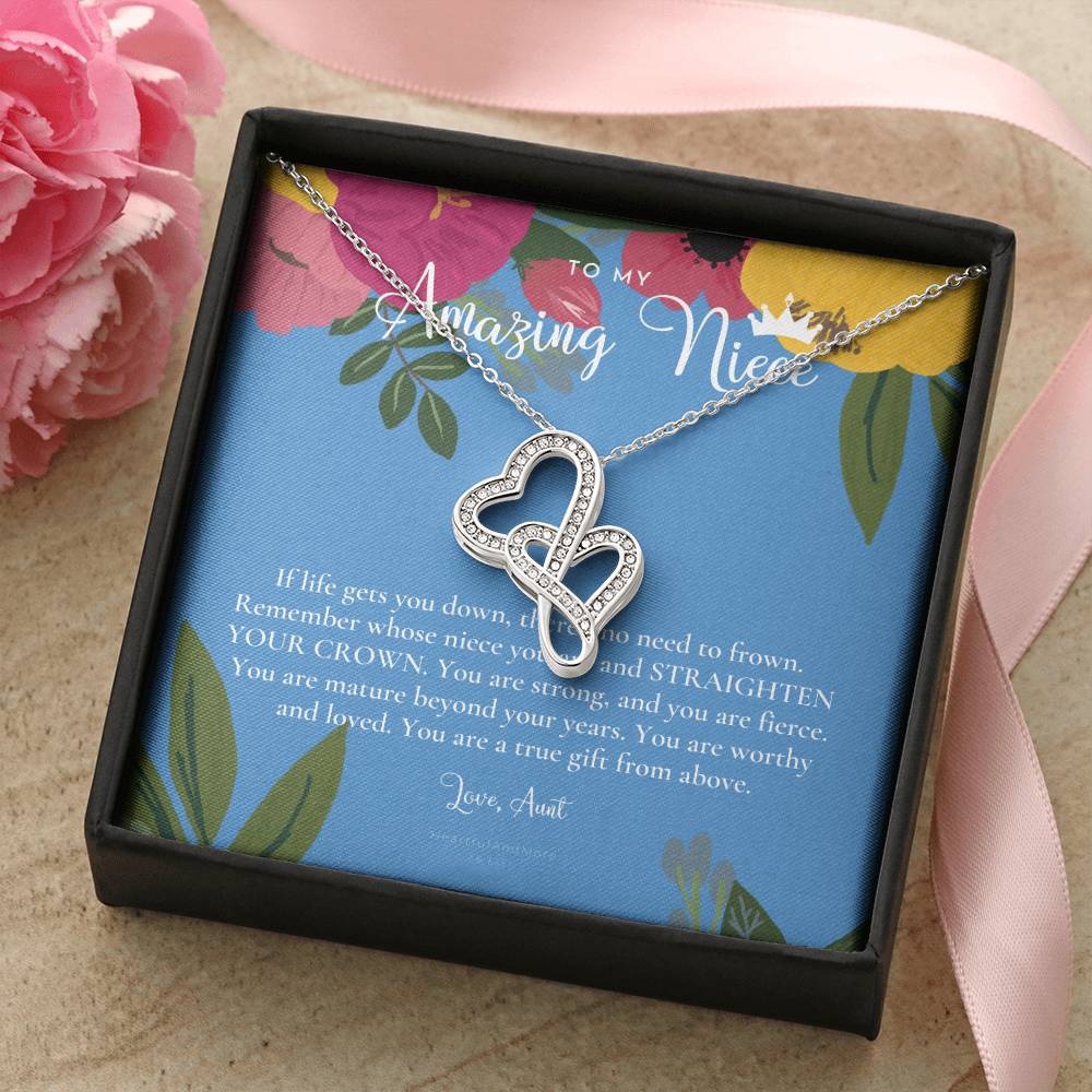 To My Amazing Niece Straighten Your Crown Necklace Aunt Niece Necklace Niece Birthday Gift Niece Graduation Gift Double Hearts Necklace