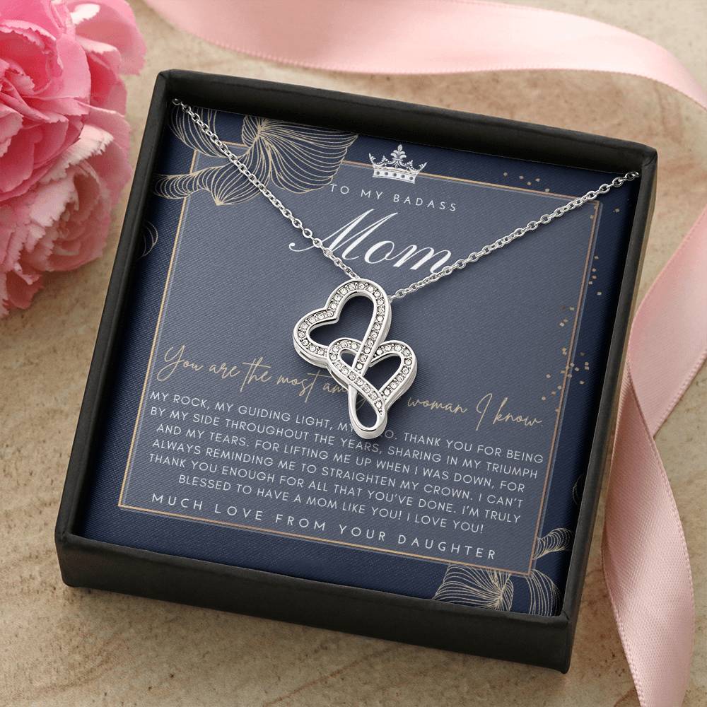 Badass Mom Gift To My Badass Mom Necklace Mother’S Day Gift Daughter To Mom Gift Gift From Daughter To Mom On Wedd 1 Double Hearts Necklace