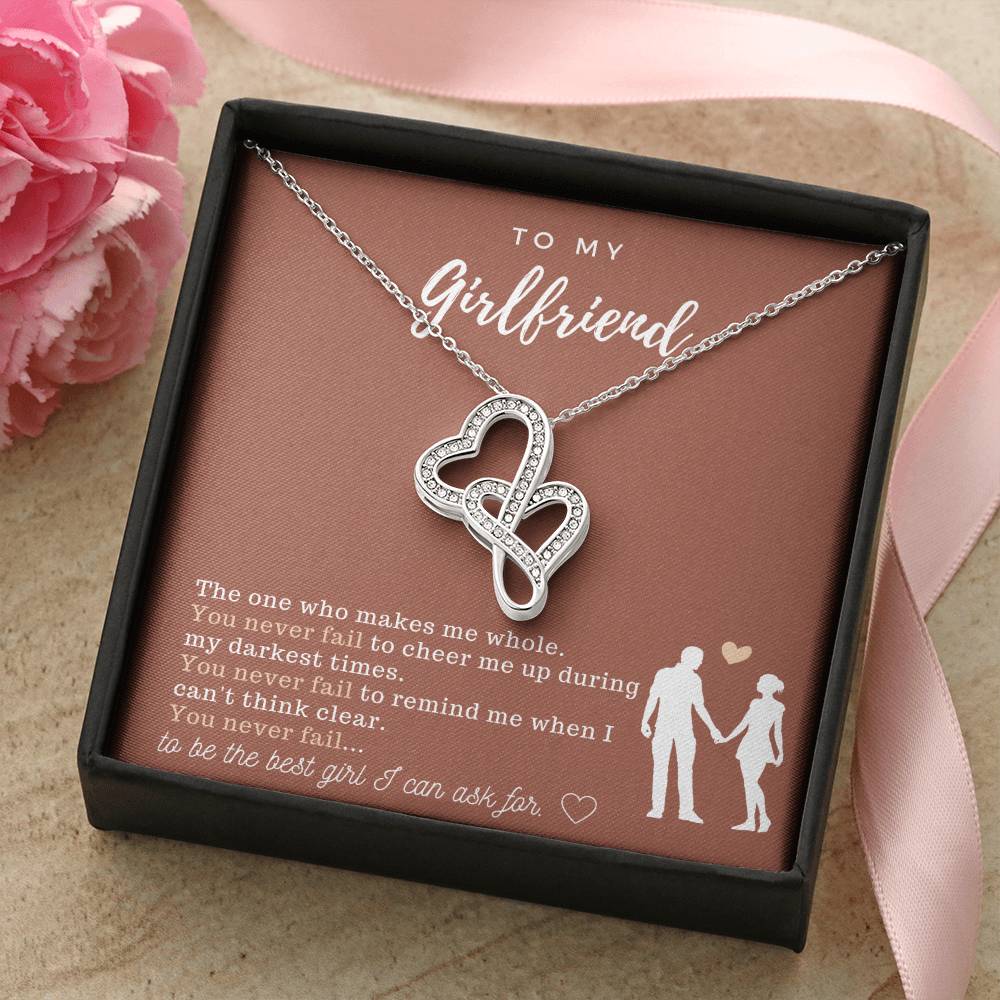 To My Girlfriend - The One Who Makes Me Whole - Necklace Double Hearts Necklace