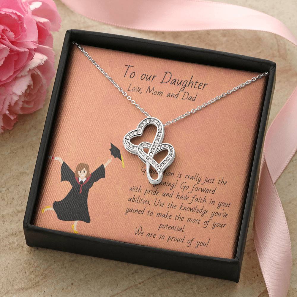 Graduation Gift Necklace For Girls - Graduate Gift Jewelry - College - High School - Elementary School - Senior Gradu Double Hearts Necklace