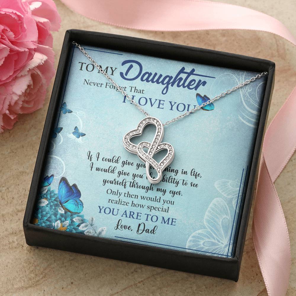 To Daughter From Dad 2 Double Heart Necklace Gift - Gifts For Daughter Gifts For Her - Birthday Gifts - Daughter Gift 2 Double Hearts Necklace