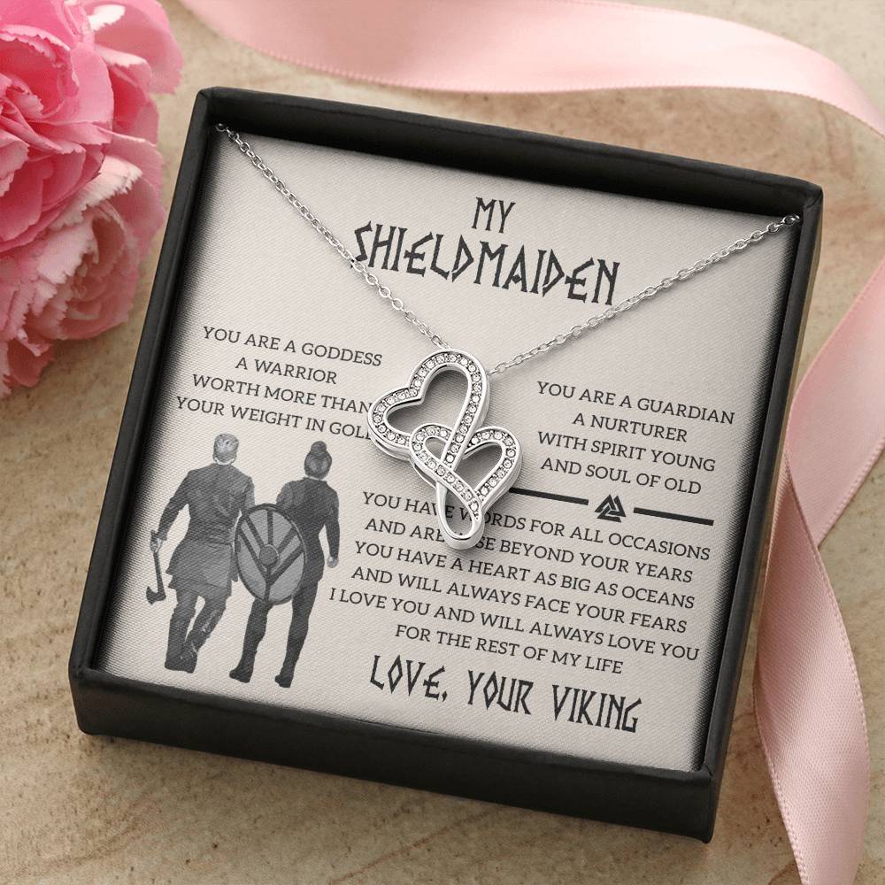 To My Shieldmaiden Gift For Wife Necklace Shieldmaiden Necklace Viking Double Heart Necklace For Her - To My Shieldmai Double Hearts Necklace