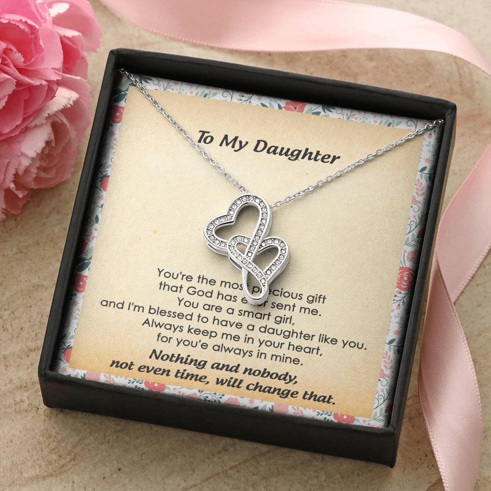 To My Daughter Necklace - Mom To Daughter Double Heart Necklace Gift - Mom And Daughter Always Remember Gift From Mom Double Hearts Necklace