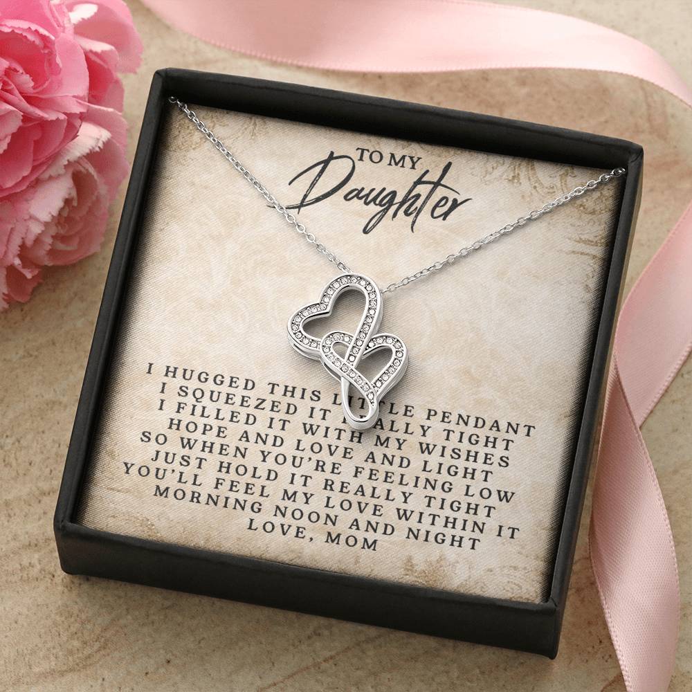 To My Daughter - Love Mom - ? Double Hearts Necklace