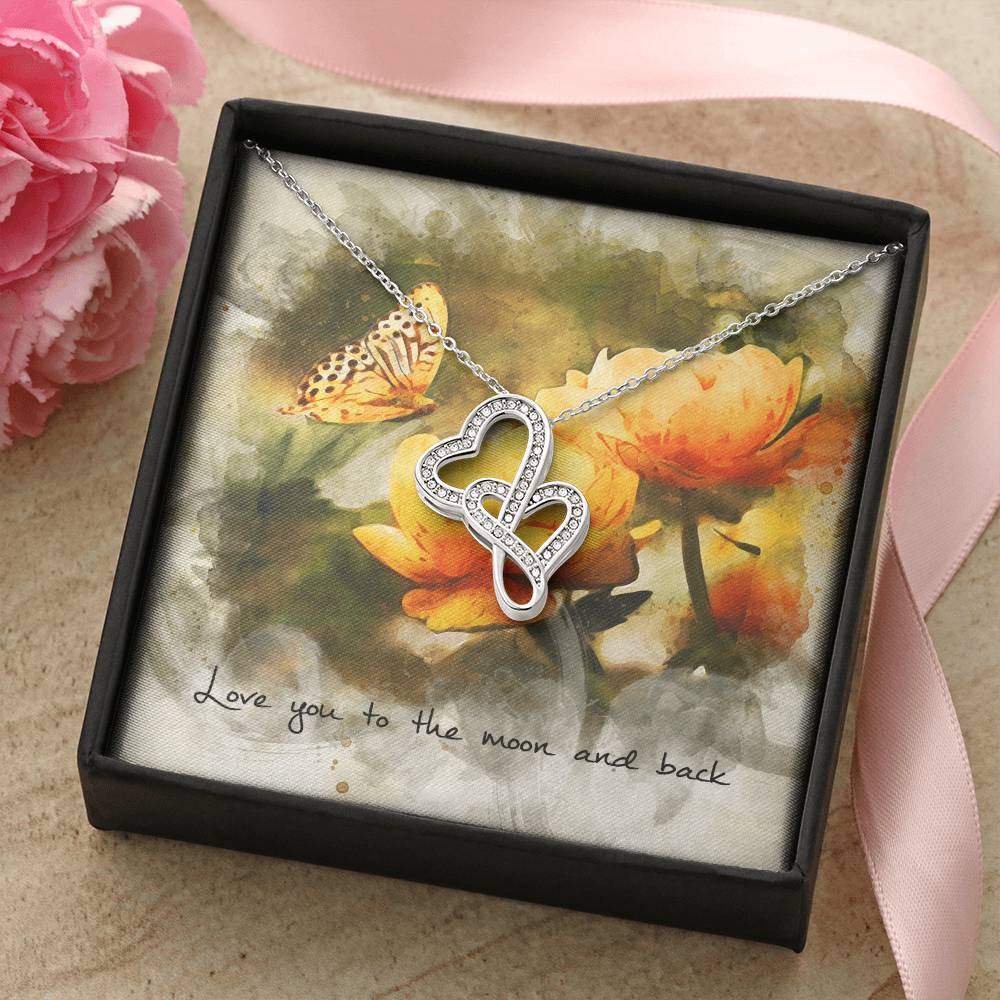 Double Heart Necklace– Butterfly Message Card Double Hearts Necklace