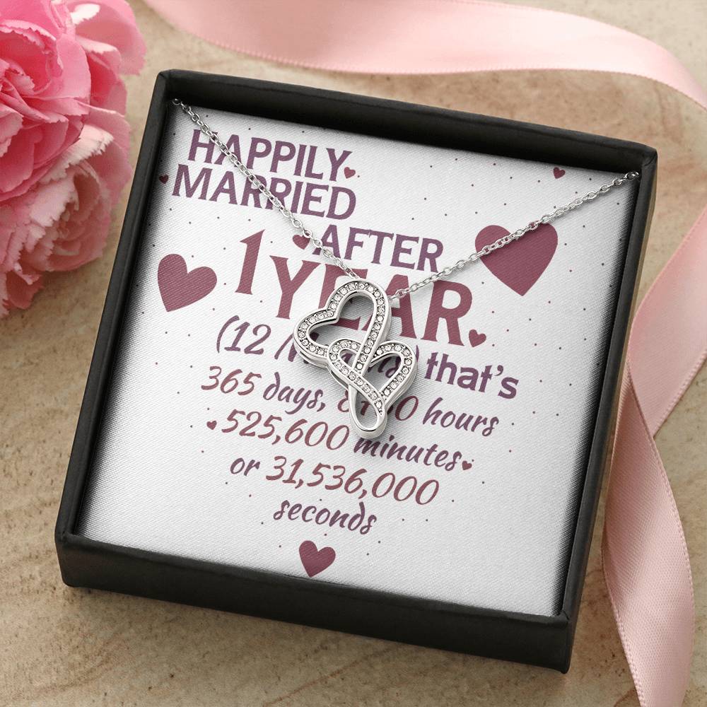 1 Year Anniversary Married Hanging Heart Sign Keepsake Double Hearts Necklace