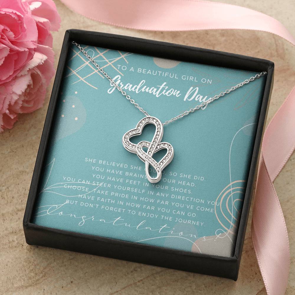 Graduation Gift Necklace Graduation Gift For Her College Graduation Gift For Her High School Senior Graduation Class O Double Hearts Necklace
