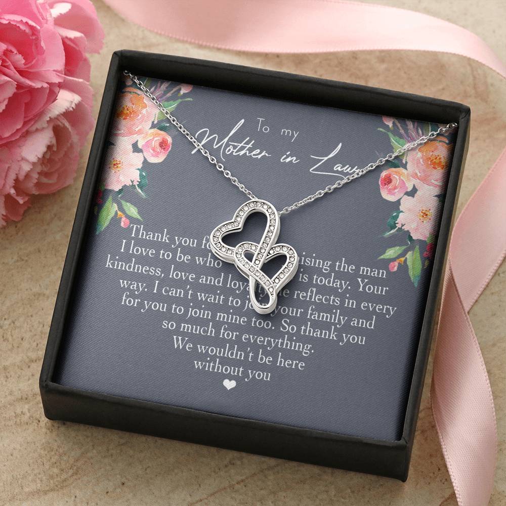 To My Mother In Law Thank You For Raising The Man I Love 2 Double Hearts Necklace