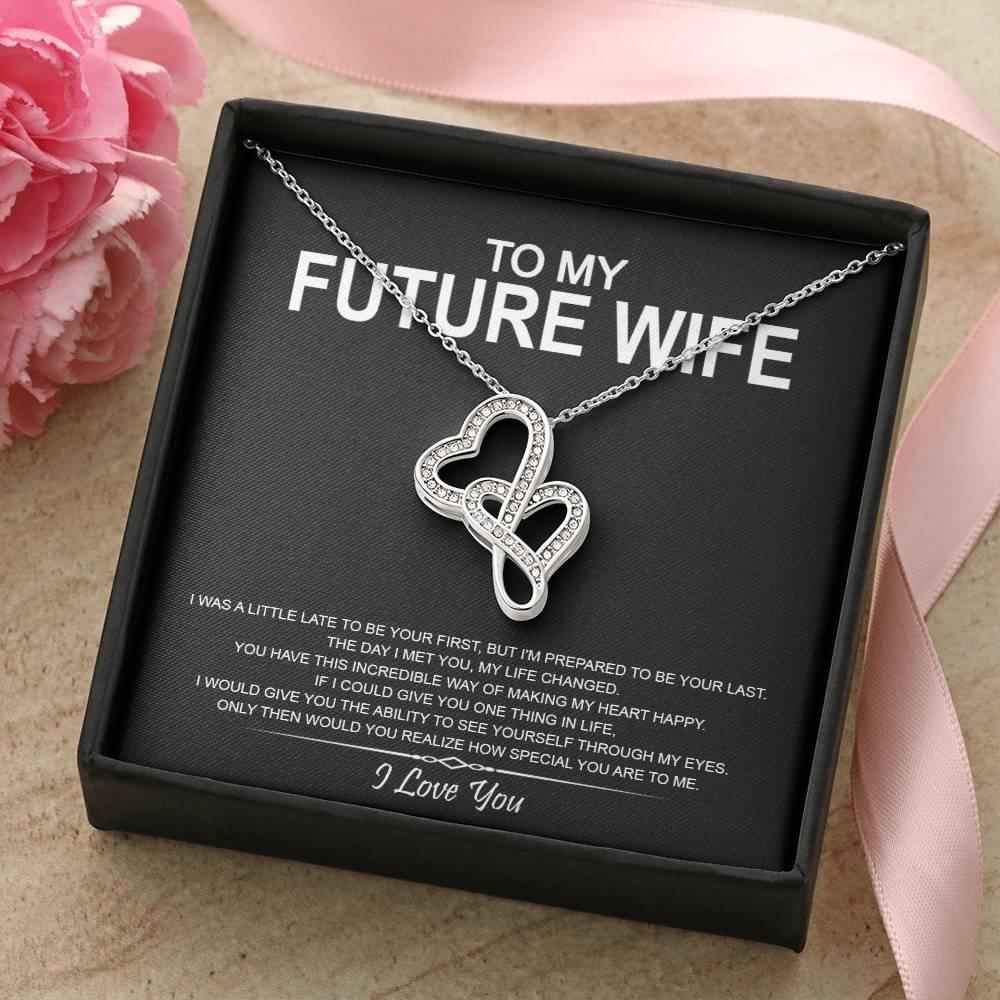 To My Wife - I Love You Message 16 Double Hearts Necklace