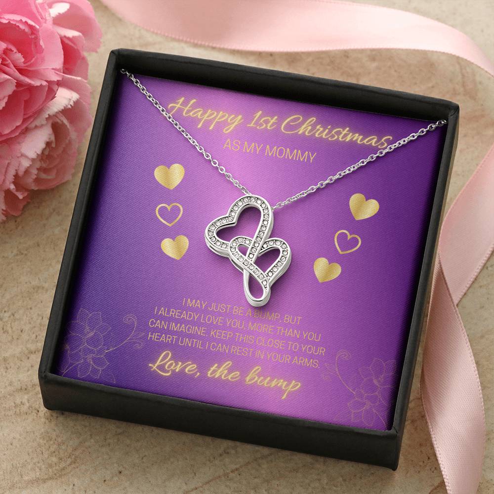 Happy 1St Christmas Purple Double Hearts Double Hearts Necklace