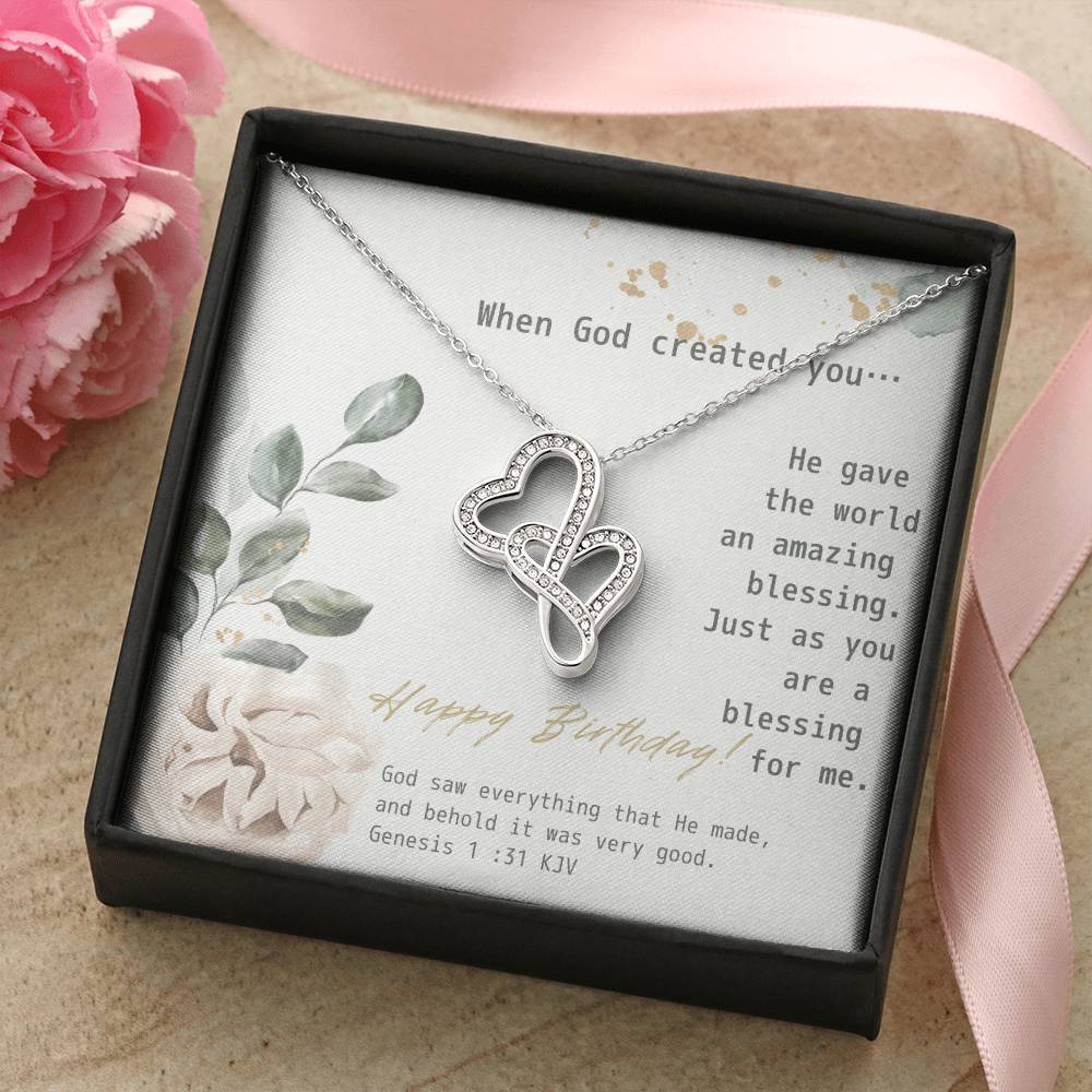 You Are My Blessing Happy Birthday Double Hearts Necklace