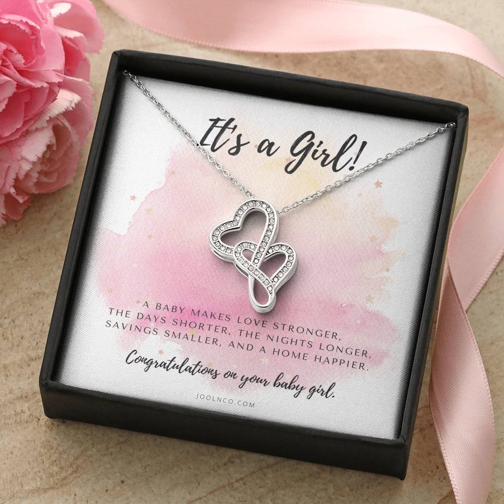 It's A Girl Necklace Gift For Mom Baby Girl Congratulations Baby Girl Shower Gift For Mom New Mom Necklace New Mom 1 Double Hearts Necklace