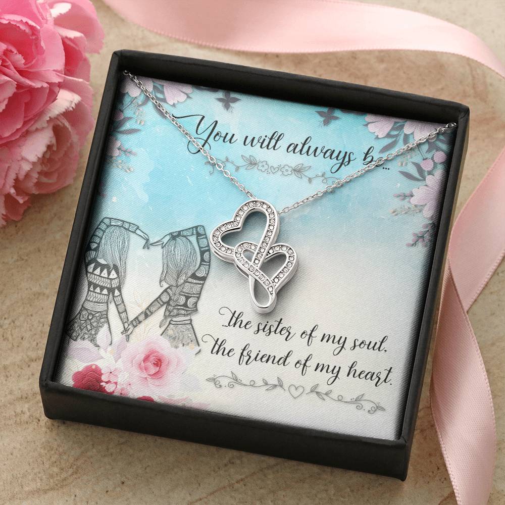 My Little Sister Two Hearts Necklace Loving Sister Gift Chain Funny Sister Present Double Hearts Necklace