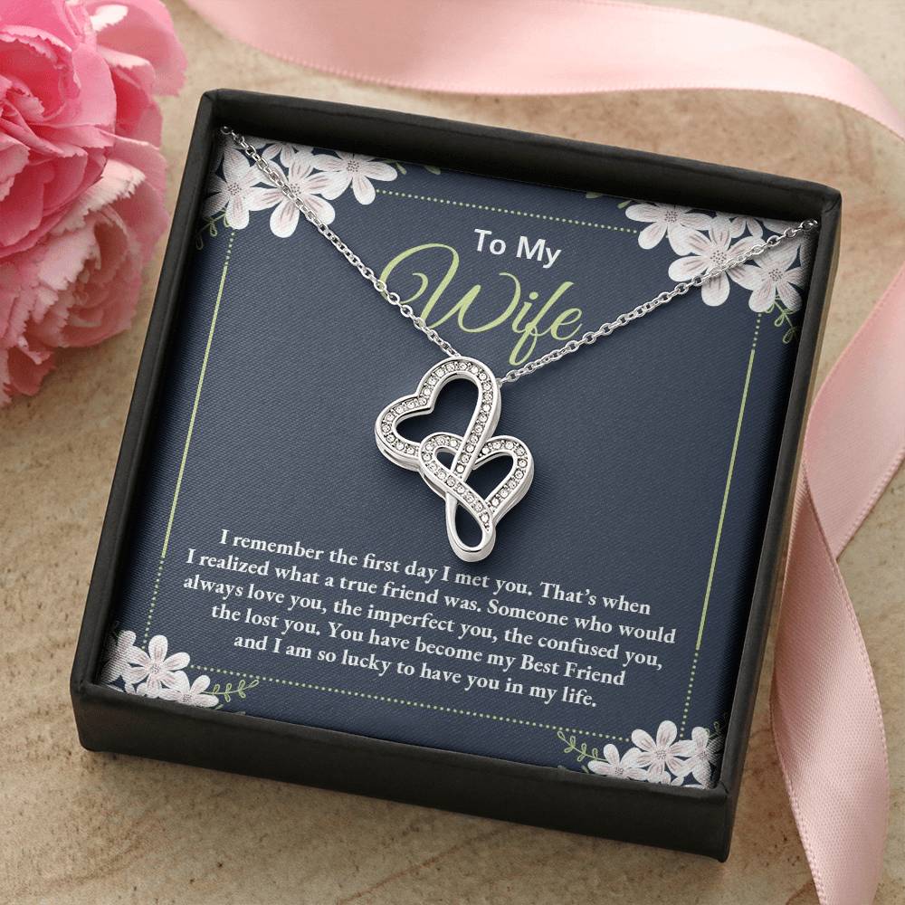 To My Wife - I Am So Lucky To Have You In My Life - Double Hearts Necklace