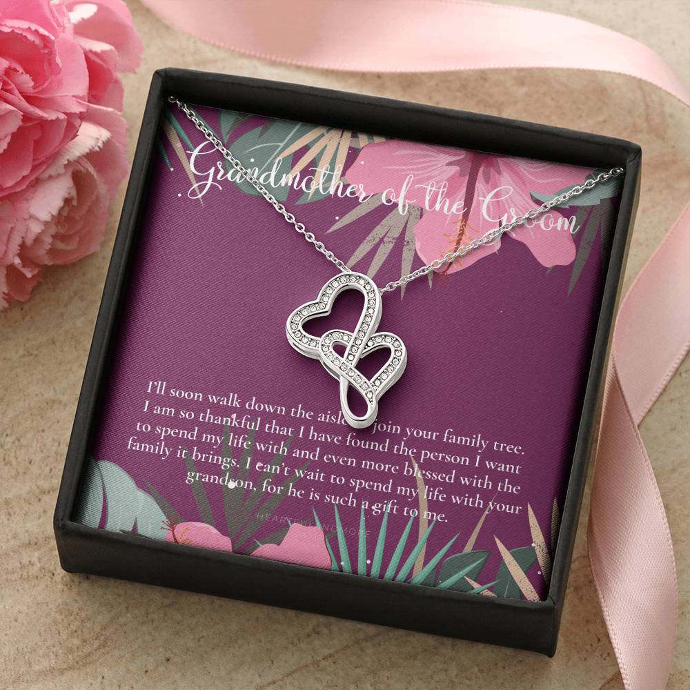 Grandmother Of The Groom Gift Necklace Grandma Wedding Gift Nana Bridal Shower Rehearsal Dinner Thank You Gift Double Hearts Necklace