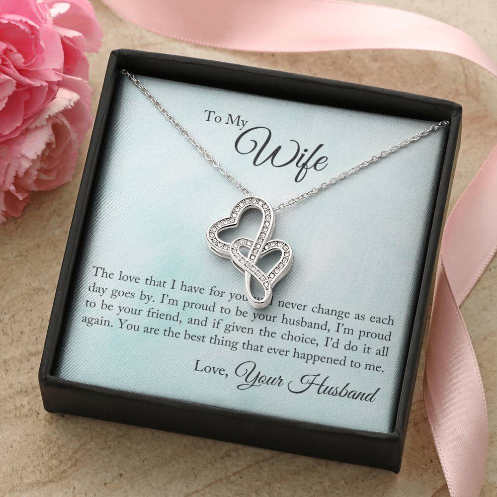 To My Wife - I'm Proud To Be Your Husband - Double Hearts Necklace