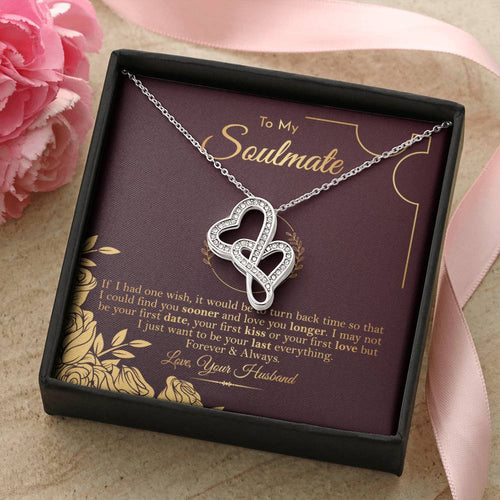 Soulmate Necklace Gift For Her - Gold Rose Wife - - To My Soulmate Necklace - Anniversary Gift Double Hearts Necklace