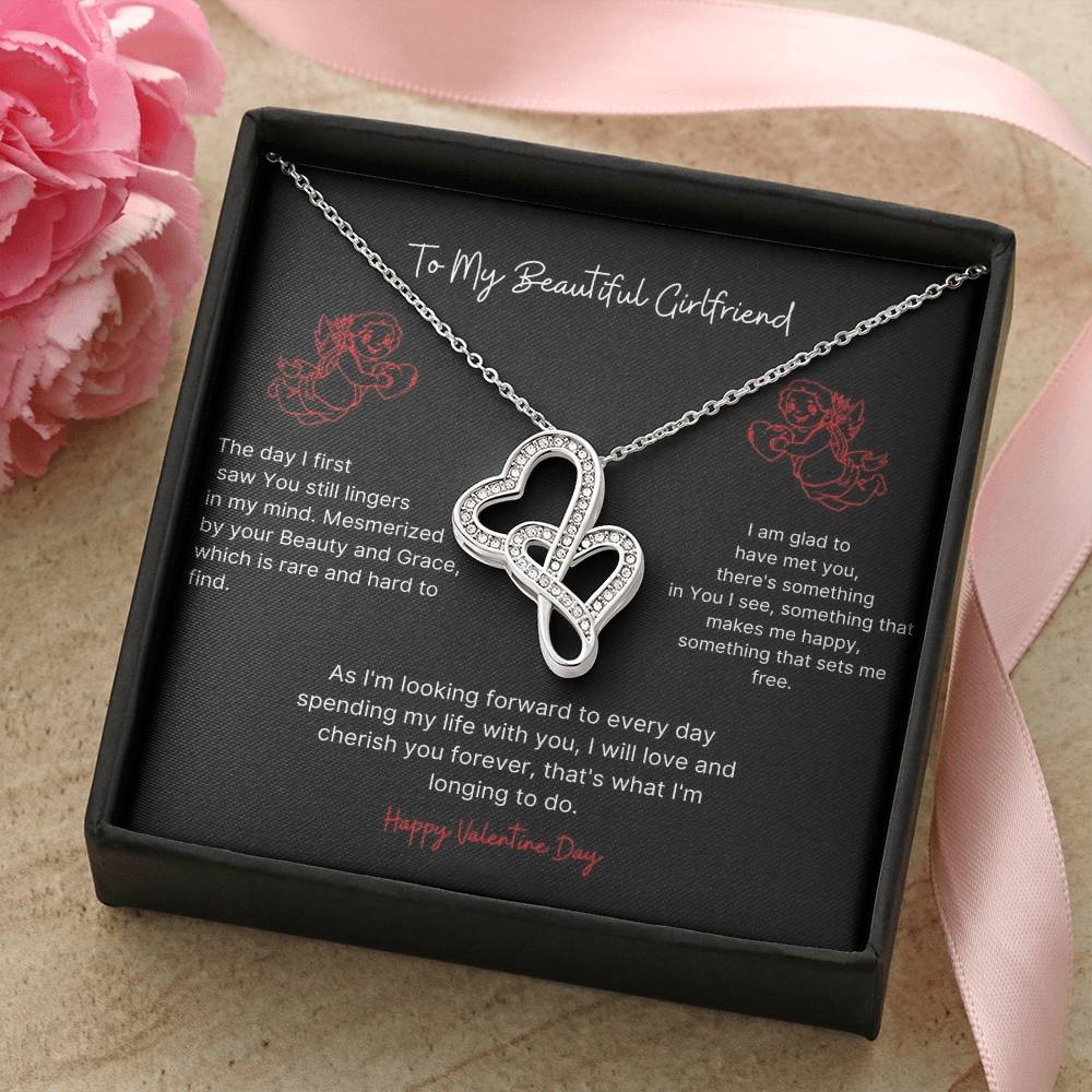 To My Girlfriend Gift For Valentine Day Double Hearts Necklace