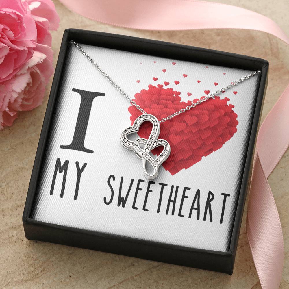 I Love My Sweetheart Girlfriend Wife Love Double Hearts Cz Necklace Valentines Day Or Birthday Heartfelt Keepsake Gift Double Hearts Necklace