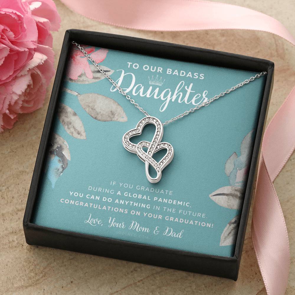 To Our Badass Daughter Straighten Your Crown Necklace Parents Daughter Necklace Daughter Graduation Gift Graduation On Double Hearts Necklace