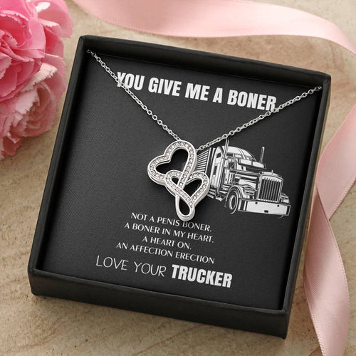 You Give Me A Heart Boner An Affection Erection Funny & Sarcastic Love For Her Mature Gag Gif Double Hearts Necklace