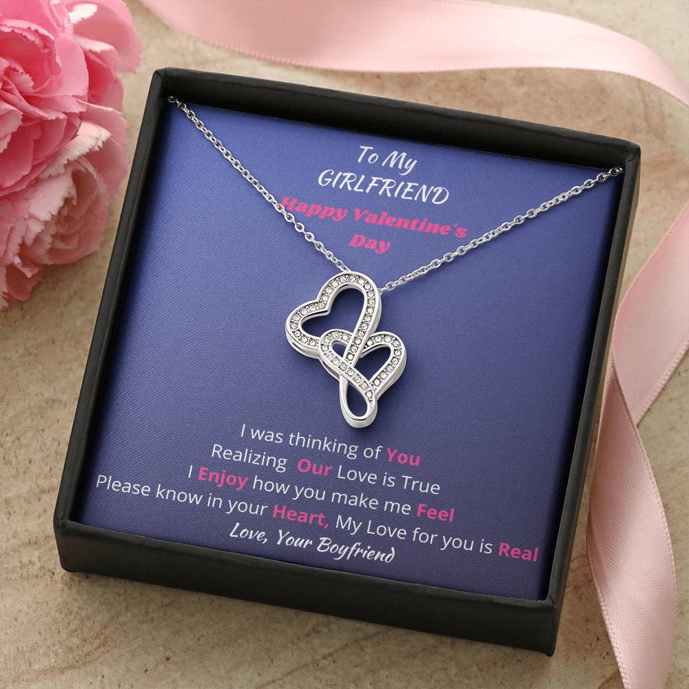 To My Girlfriend - Double Heart Necklace Double Hearts Necklace