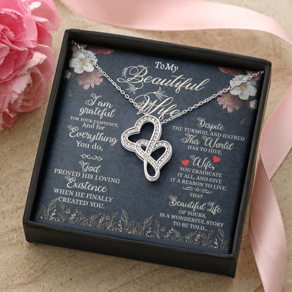 To My Beautiful Wife Necklace Double Hearts Necklace