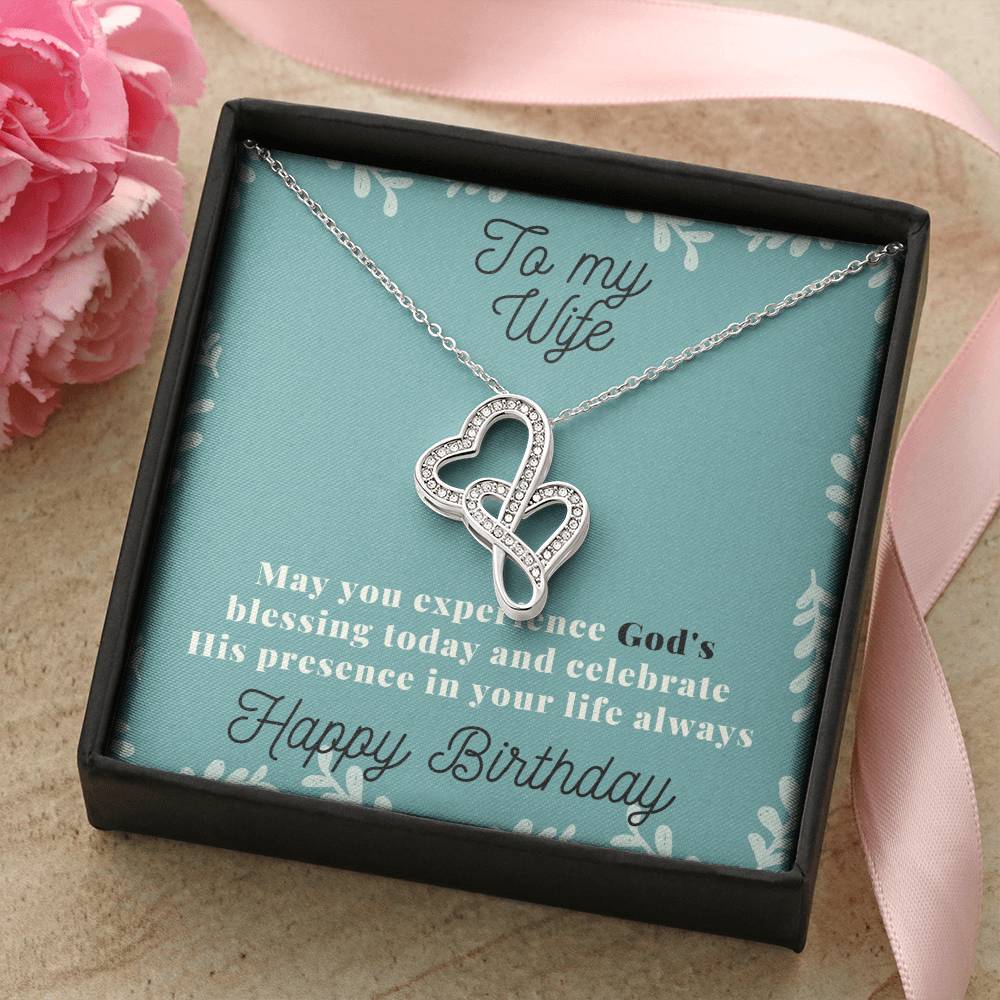 To My Wife Necklace - Gift For Wife Birthday Marriage - Wife Necklace From Husband Anniversary Necklace For Wife Wife Double Hearts Necklace
