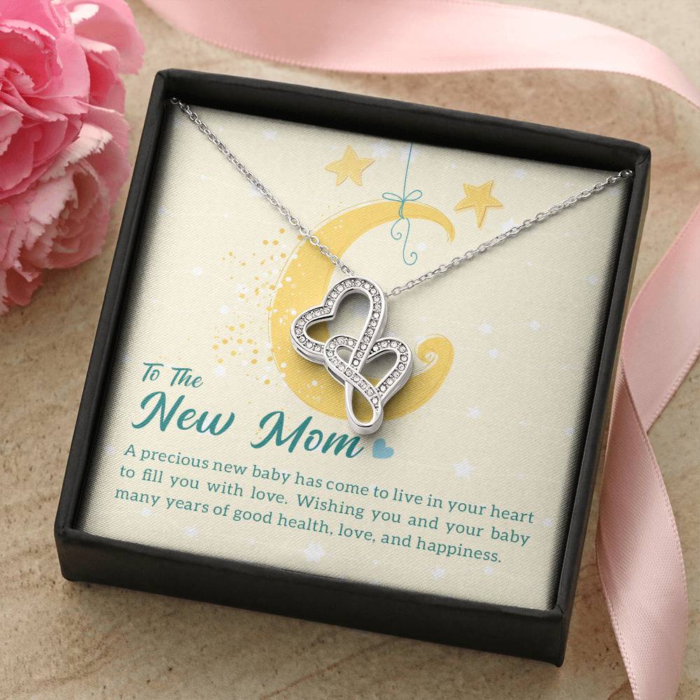 To The New Mom A Baby Makes Love Stronger 1 Double Hearts Necklace