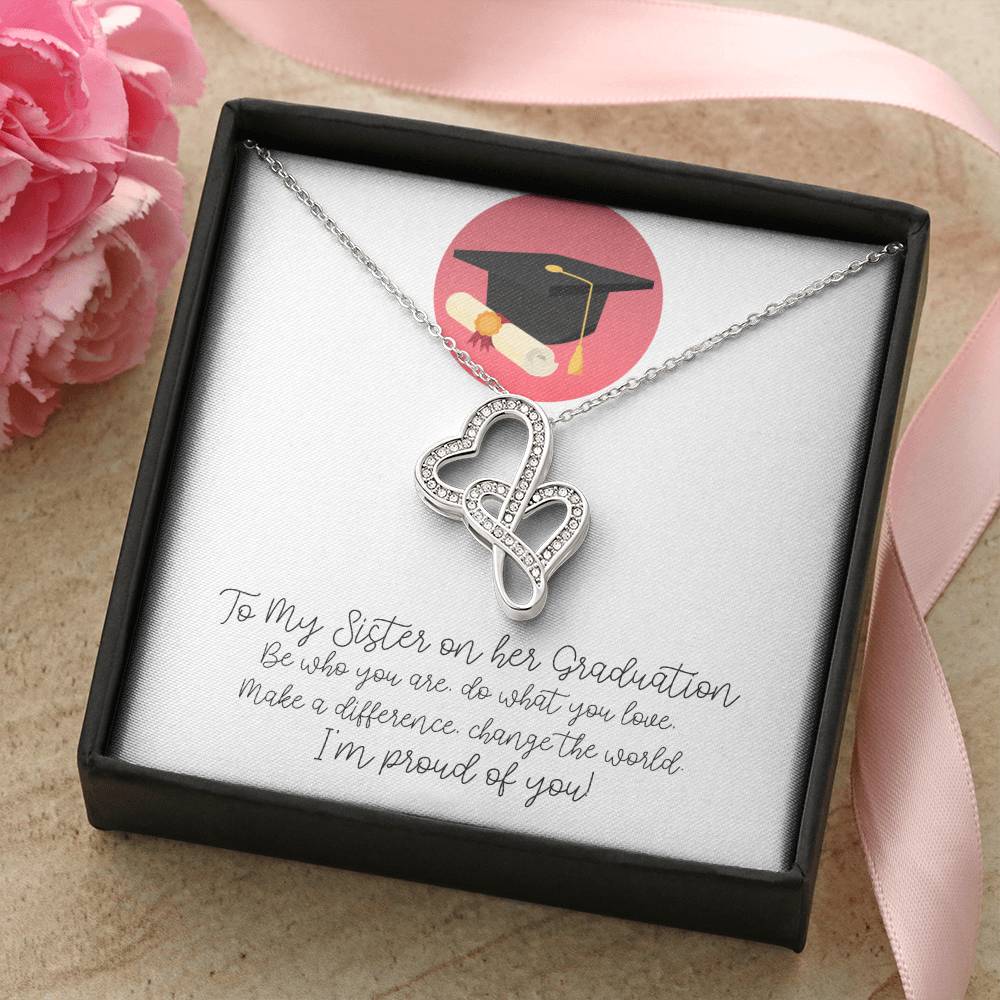 Graduation - To My Sister On Her Graduation - Double Hearts Necklace