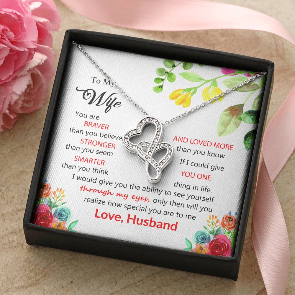 To My Wife Double Hearts Beautiful Necklace Gift For Wife Husband Gift From Wifelove Your Husbnad. Double Hearts Necklace