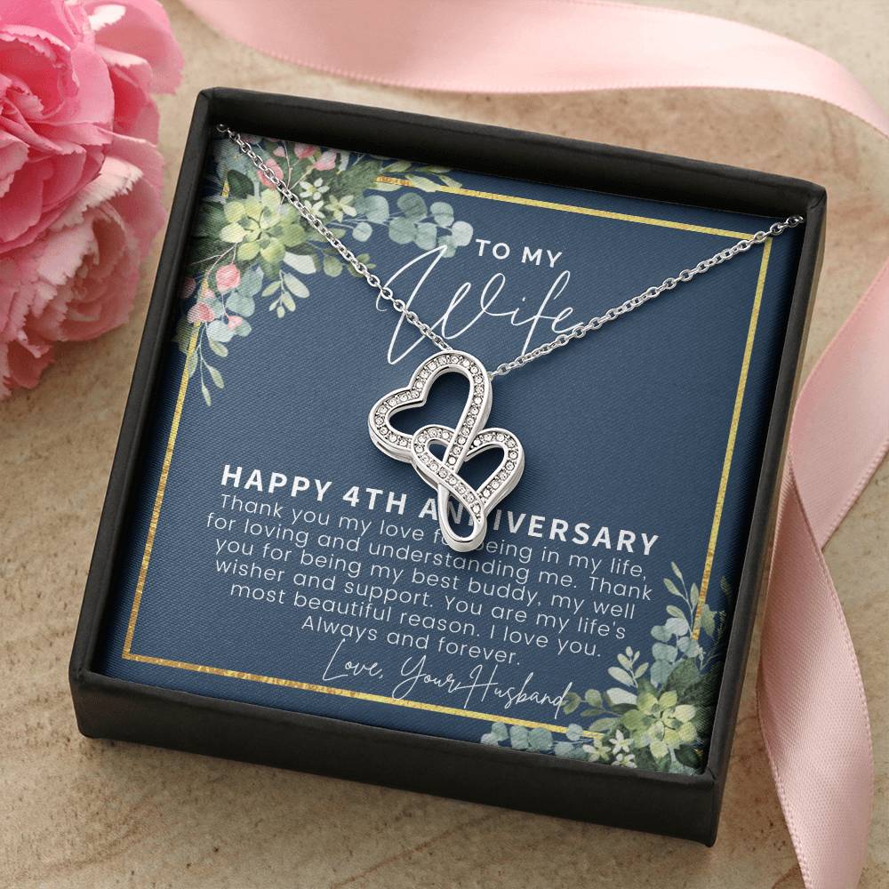 4 Year Anniversary Gifts 4Th Anniversary Gift Ideas 4Th Anniversary Gift For Wife 4 Year Wedding Anniversary Gift For Double Hearts Necklace