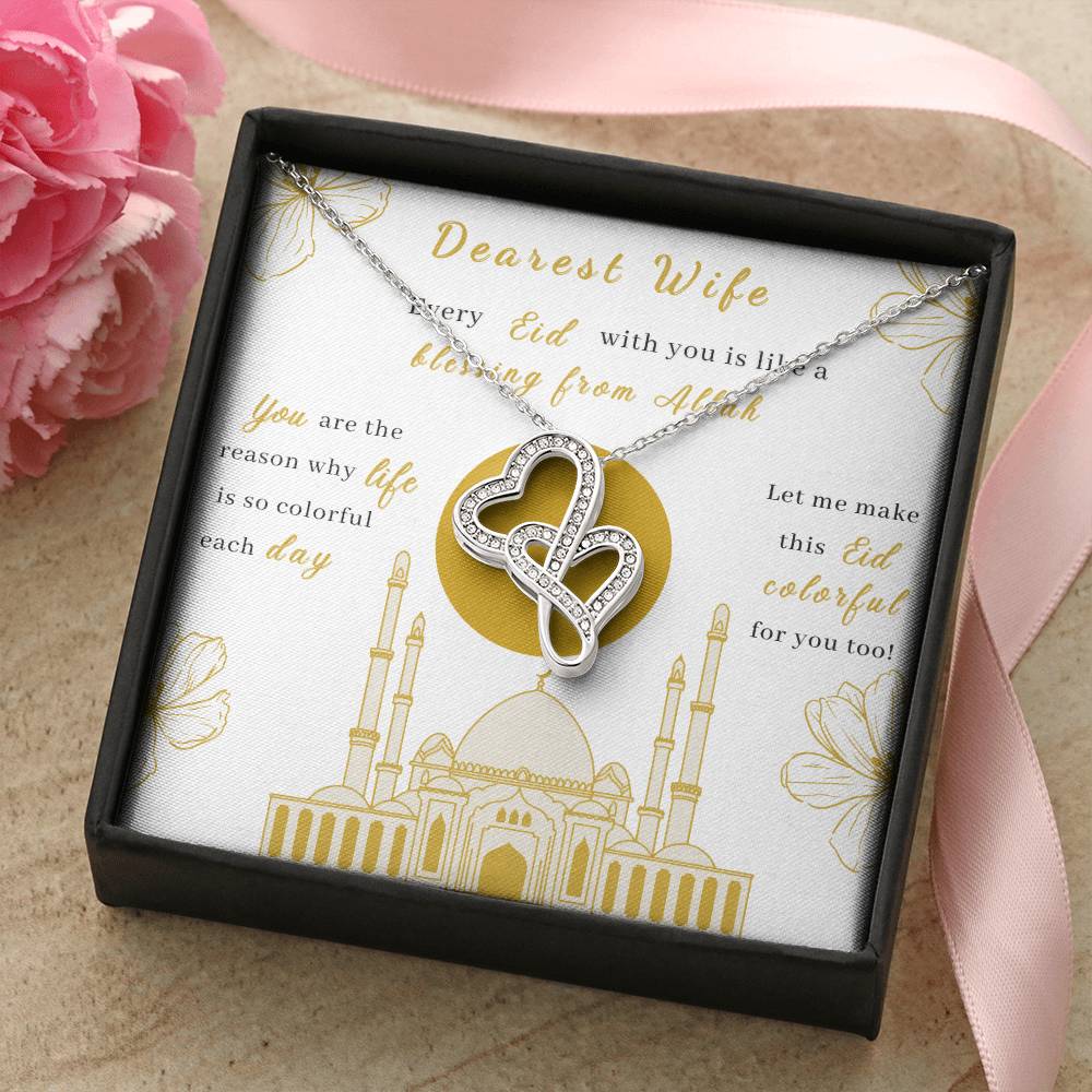 Beautiful Eid Gift For Wife - Dearest Wife - Islamic Jewelry Ramadan Eid Gift Celestial Jewelry Necklace - Engagement Double Hearts Necklace