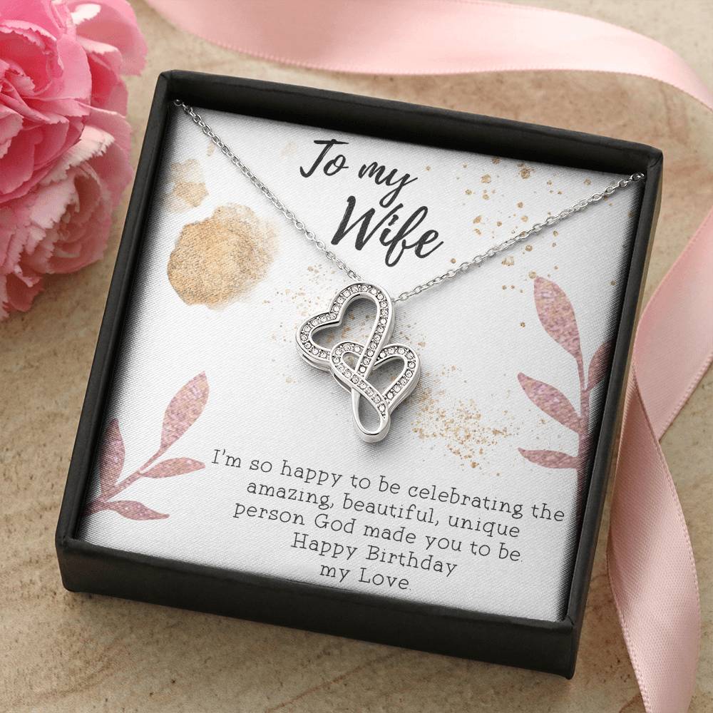 To My Wife Necklace - Gift For Wife Birthday - Happy Birthday My Love - To My Wife Necklace Anniversary Gift For Wife Double Hearts Necklace