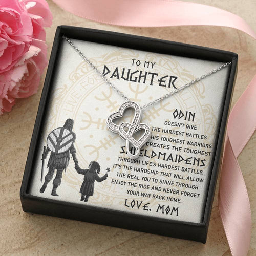 To My Daughter Necklace - Daughter Viking Jewelry - Norse Daughter Gift - Mom And Daughter Never Forget I Love You Gi Double Hearts Necklace