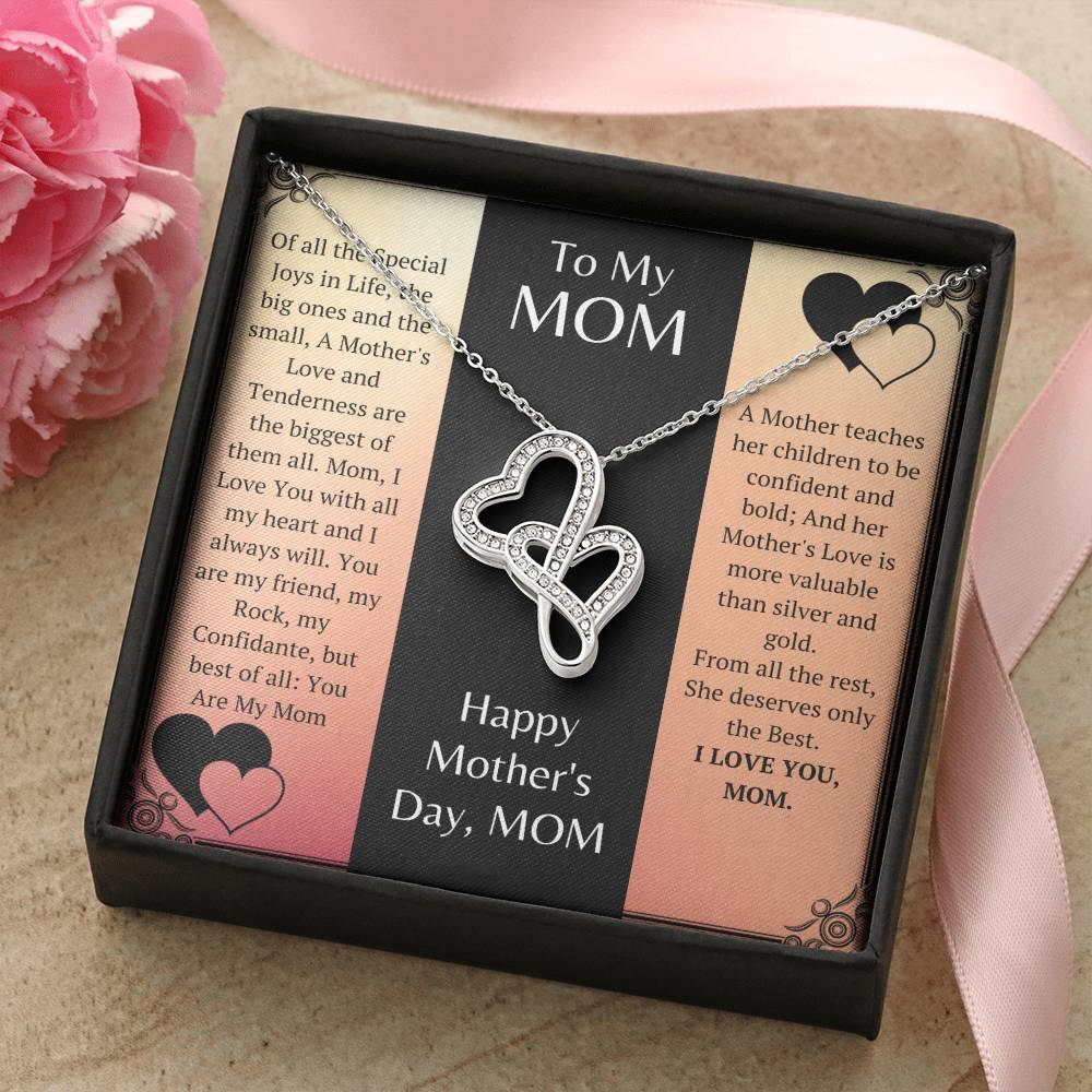 The Stunning A Beautiful Mother's Day Gift. Double Hearts Necklace