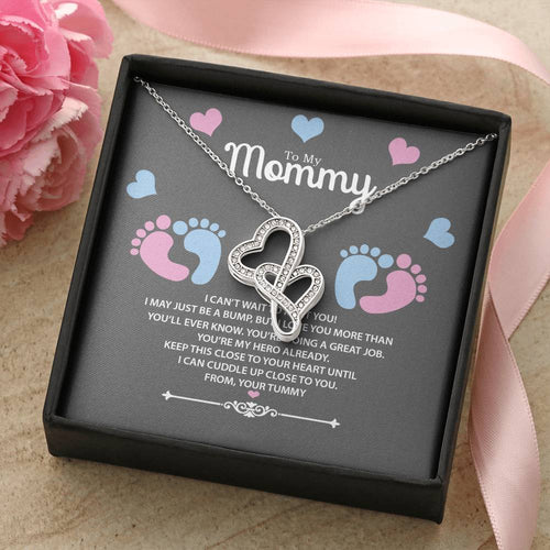 To My Mommy From Your Tummy Gift For Pregnant Wife Double Hearts Necklace