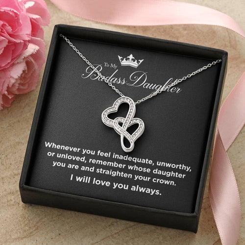 To My Badass Daughter Joined Hearts Necklace Double Hearts Necklace