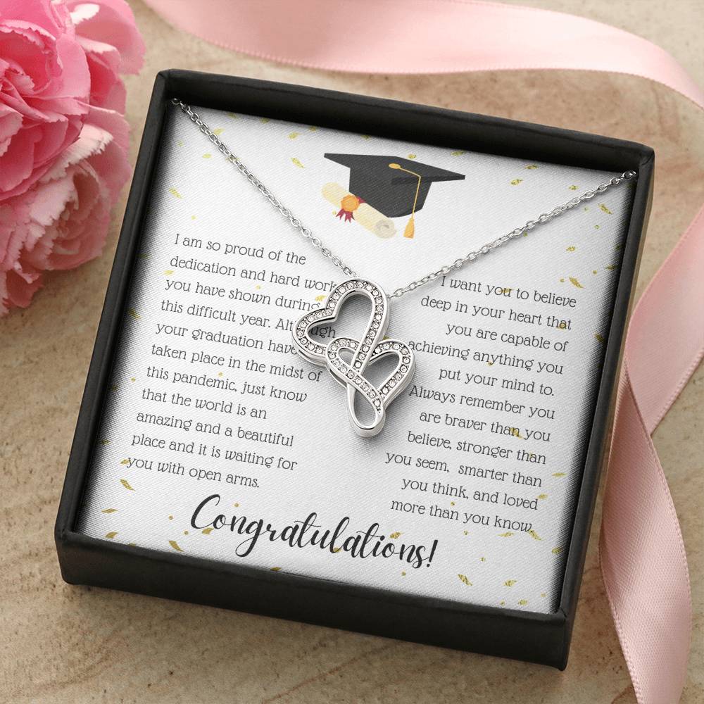 A Beautiful Girl On Her Graduation Day Necklace - Graduation Gift Necklace - Graduation Gift For Her - College Graduat Double Hearts Necklace