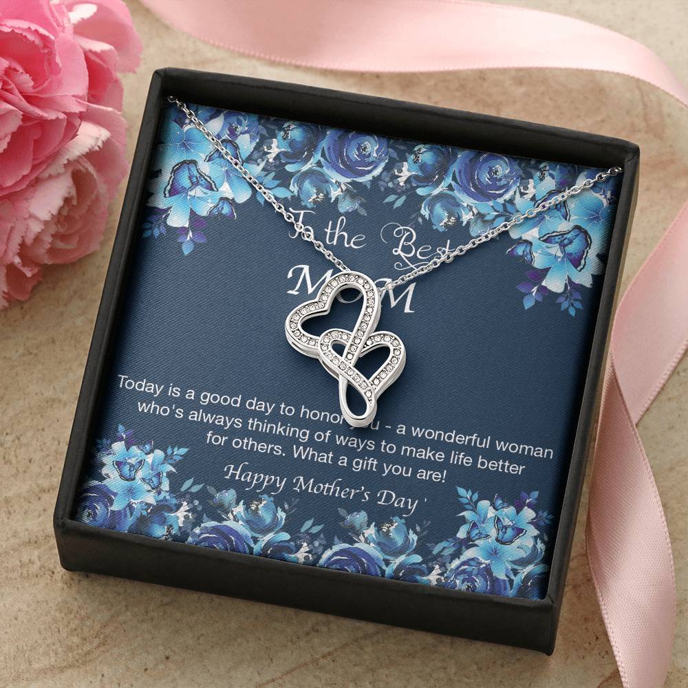 Limited Edition Mother's Double Heart 14K White Gold Pendant With Chain Double Hearts Necklace